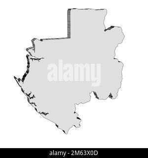 3D Outline Silhouette map of the African country of Gabon isolated over a white background Stock Photo