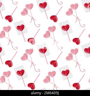 Seamless Pattern with Sweet candies in heart form, Valentines Day symbol. Simple Vector illustration Stock Vector
