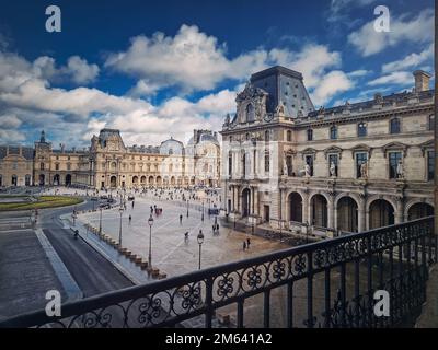 Louvre Museum territory, Paris, France. The famous palace building outside site view Stock Photo