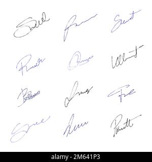 Handwriting business signature set. Vector pack with isolated imaginary personal handwriting scribble signatures. Stock Vector