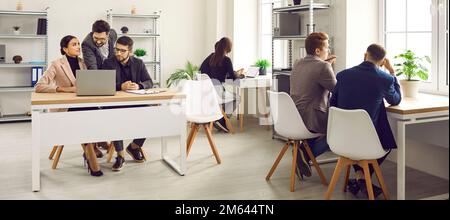 Banner with business people working together in a modern office workplace interior Stock Photo