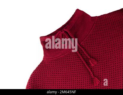 Knitted dress top. Burgundy knitted pattern textured background. Stock Photo