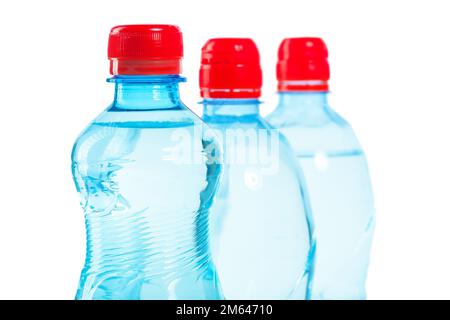 row of tops of bottles Stock Photo