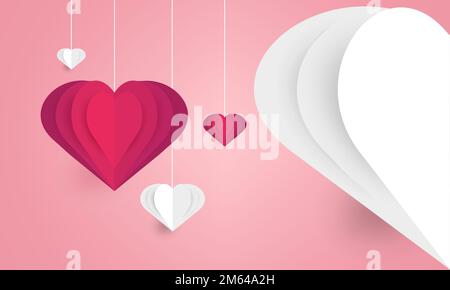 Background with hearts. Paper art Vector illustration. Paper cut and craft style. Stock Vector