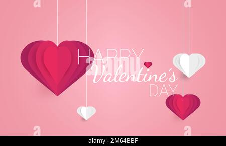 Background with hearts, Valentine's Day celebration . Paper art Vector illustration. Concept of love, happiness and discounts, offers. Stock Vector