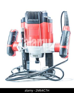 Red speed variable power small plunge router milling machine portable electric hand mini wood router isolated on white background Stock Photo