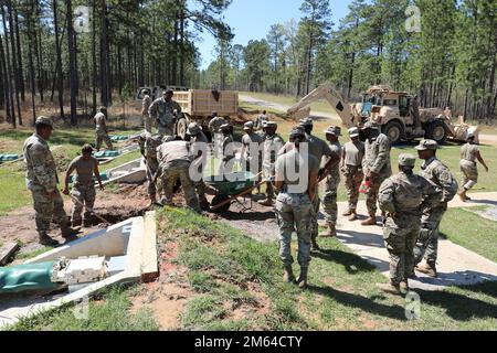 Virgin Islands National Guard 631st Engineer Detachment conducts annual training at Camp Shelby, Mississippi, from March through April 2022. Soldiers of the 631st EN Det. improves training sites at Camp Shelby during annual training. Stock Photo