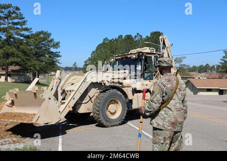 Virgin Islands National Guard 631st Engineer Detachment conducts annual training at Camp Shelby, Mississippi, from March through April 2022. Soldiers of the 631st EN Co. improve a training site at Camp Shelby during annual training. Stock Photo