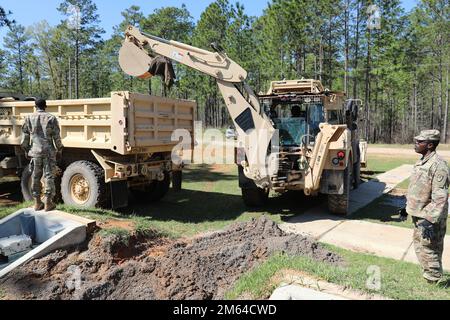 Virgin Islands National Guard 631st Engineer Detachment conducts annual training at Camp Shelby, Mississippi, from March through April 2022. Soldiers of the 631st EN Det. improves training sites at Camp Shelby during annual training. Stock Photo