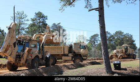 Virgin Islands National Guard 631st Engineer Detachment conducts annual training at Camp Shelby, Mississippi, from March through April 2022. Soldiers of the 631st EN Det. improves training sites at Camp Shelby during annual training. Stock Photo