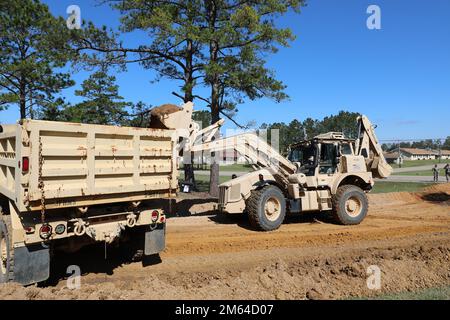 Virgin Islands National Guard 631st Engineer Detachment conducts annual training at Camp Shelby, Mississippi, from March through April 2022. Soldiers of the 631st EN Det. improves training sites at Camp Shelby during annual training. Stock Photo