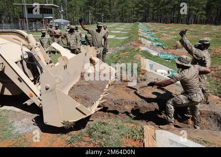 Virgin Islands National Guard 631st Engineer Detachment conducts annual training at Camp Shelby, Mississippi, from March through April 2022. Soldiers of the 631st EN Det. improves training sites at Camp Shelby during annual training. Stock Photo