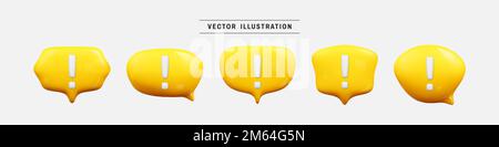 Speech bubble with exclamation mark 3d icon set. realistic design elements collection. vector illustration in cartoon minimal style Stock Vector