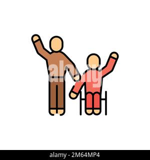 Support for disabled people color line icon. Multinational company. Diverse group of people. Vector illustration Stock Vector