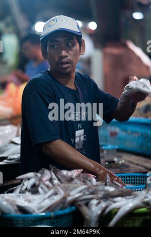 The traditional fish market, Pabean. Surabaya. Indonesia. January 2, 2023. Stock Photo