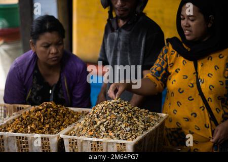 The traditional fish market, Pabean. Surabaya. Indonesia. January 2, 2023. Stock Photo