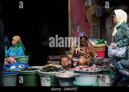 The traditional fish market, Pabean. Surabaya. Indonesia. January 2, 2023. Stock Photo