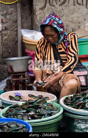 The traditional fish market, Pabean. Surabaya. Indonesia. January 2, 2023. Stock Photo