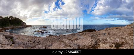 Rocky Coast in a park at Touristic Town, Sorrento, Italy Stock Photo