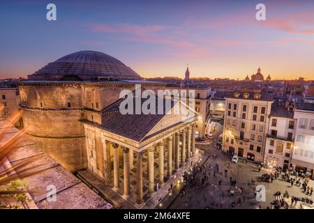 Rome, Italy above the ancient Pantheon at dusk. Stock Photo