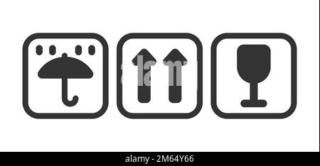 Illustration of signs on cargo box. Delivery of goods by order in store. Stock Vector