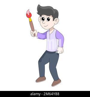 painter artist boy carrying a brush to draw on the canvas. Stock Vector