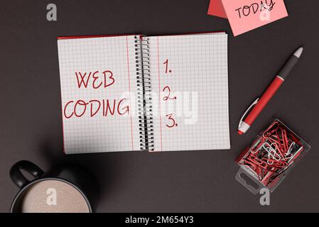 Handwriting text Web Coding. Business showcase work involved in developing a web site for the Internet Stock Photo