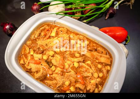 Homemade Ox stripe callos ready for serving. Stock Photo