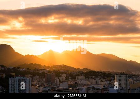 Dramatic Sunset Over the Mountains of Rio de Janeiro City, Brazil Stock Photo