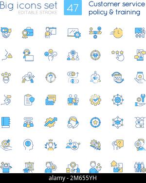 Customer service policy and training RGB color icons set Stock Vector