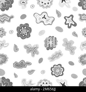 Seamless pattern made of stylized flowers, stars, and clouds. Ha Stock Vector