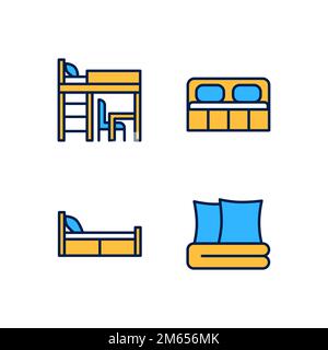 Furniture for home pixel perfect RGB color icons set Stock Vector