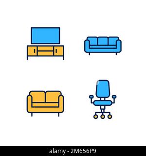 Furniture store pixel perfect RGB color icons set Stock Vector