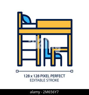 Loft bed pixel perfect RGB color icon Stock Vector