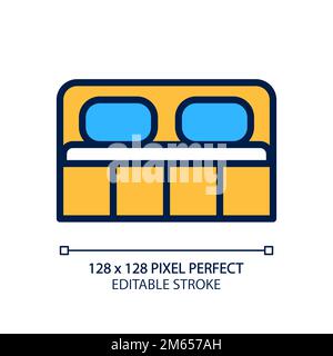 Double bed pixel perfect RGB color icon Stock Vector