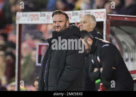 Ian Evatt manager of Bolton Wanderers during the Sky Bet League 1 match Barnsley vs Bolton Wanderers at Oakwell, Barnsley, United Kingdom, 2nd January 2023  (Photo by Mark Cosgrove/News Images) Stock Photo