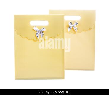 two yellow paper bags isolated Stock Photo