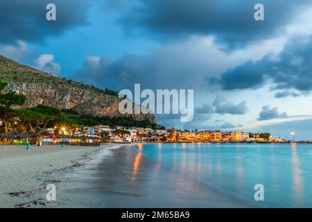 Palermo, Sicily, Italy in the Mondello on the beach at twilight. Stock Photo