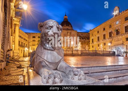 Palermo, Italy at Piazza Pretoria in the early morning.