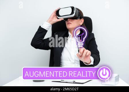 Sign displaying Augmented Reality. Business overview technology that imposes computer image on the real world Stock Photo