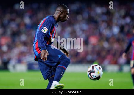 BARCELONA - OCT 20: Ousmane Dembele in action during the LaLiga match between FC Barcelona and Villarreal CF at the Spotify Camp Nou Stadium on Octobe Stock Photo