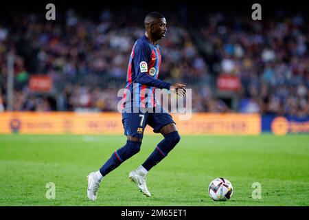 BARCELONA - OCT 20: Ousmane Dembele in action during the LaLiga match between FC Barcelona and Villarreal CF at the Spotify Camp Nou Stadium on Octobe Stock Photo