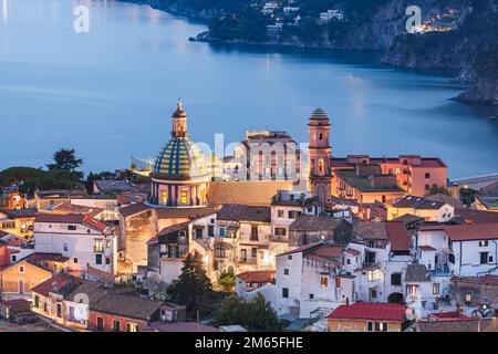 Vietri Sul Mare, Italy town skyline on the Amalfi coast at dusk. Stock Photo