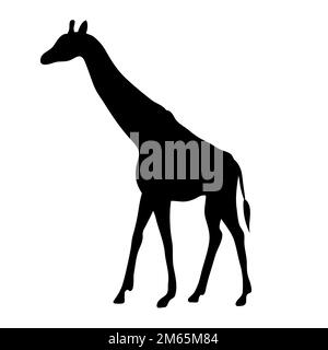 Vector flat hand drawn giraffe silhouette isolated on white background Stock Vector