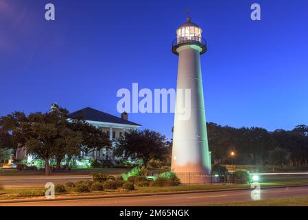 Biloxi, Mississippi, USA Light House at night. Stock Photo