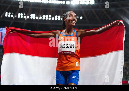 Sifan Hassan (NED) Olympic Champipn wins the Women's 5000 metres at the 2020 (2021) Olympic Summer Games, Tokyo, Japan Stock Photo