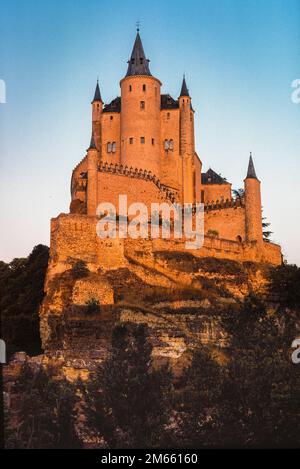 Segovia castle, view at sunset of the Alcazar of Segovia, a