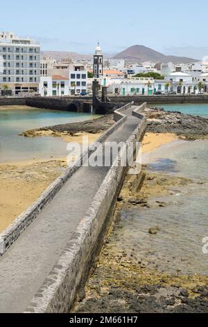 Arrecife Bay with the Parish of San Gines in the background, from the castle of San Gabriel Stock Photo