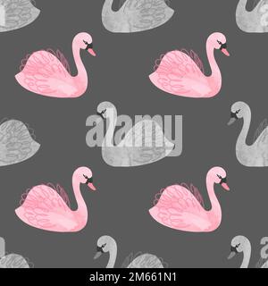 Seamless vector watercolor beautiful swans pattern. Stock Vector