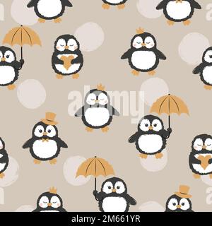 Seamless pattern with cute penguins. Baby print. Stock Vector
